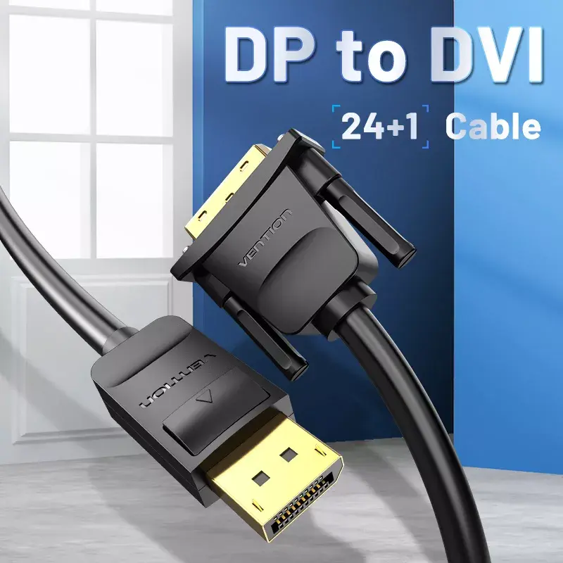 DisplayPort į DVI kabelis Vention HAFBH — DisplayPort į DVI, 1 m, juodas, 5,2 mm