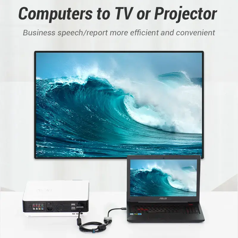 Vention plokščias HDMI į VGA keitiklis 0,15 m juodas VGA D-Sub HDMI A tipo