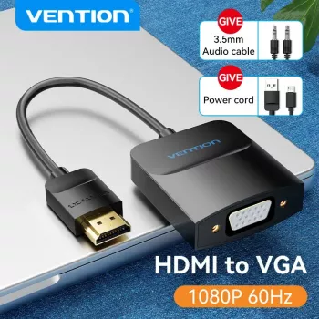 HDMI į VGA keitiklis Vention 0,15 m juodas HDMI Type A VGA D-Sub Micro USB garso