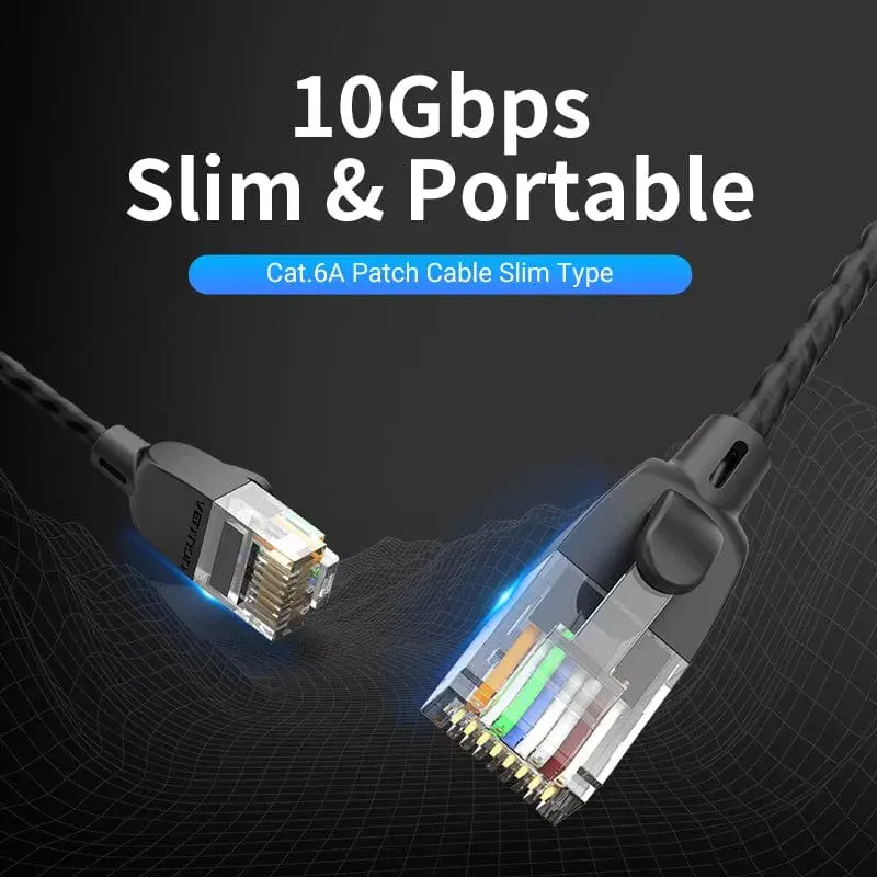 Tinklo kabelis Vention Cat.6A U/UTP 5 m, RJ-45 – RJ-45, juodas