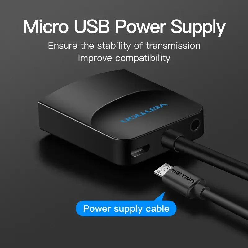 VGA į HDMI keitiklis Vention 0,15M juodas VGA HDMI Micro USB garsas