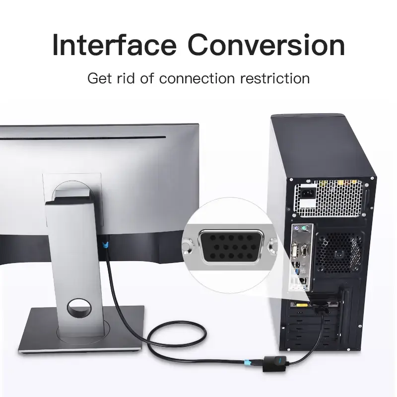 VGA į HDMI keitiklis Vention 0,15M juodas VGA HDMI Micro USB garsas