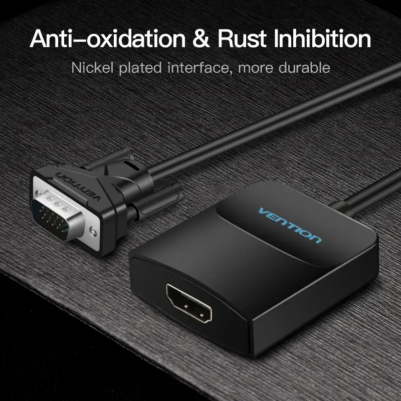 VGA į HDMI keitiklis Vention 0,15M juodas VGA HDMI Micro USB garsas