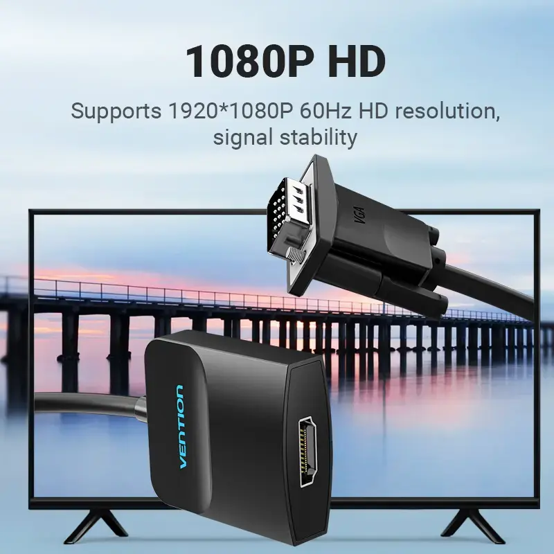 VGA į HDMI keitiklis Vention 0,15M juodas VGA HDMI Micro USB garsas