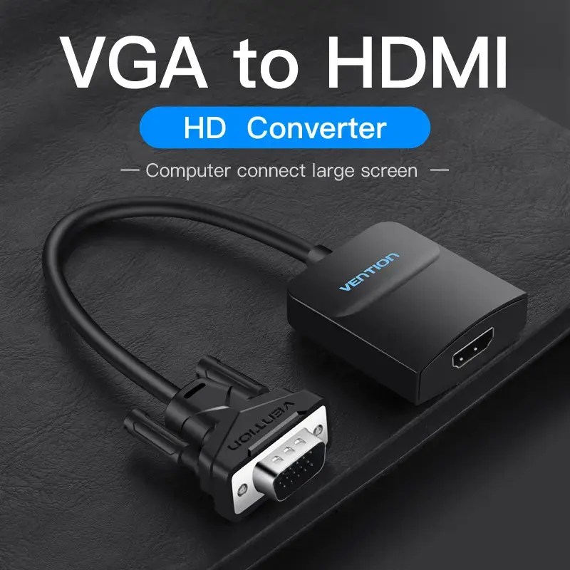 VGA į HDMI keitiklis Vention 0,15M juodas VGA HDMI Micro USB garsas