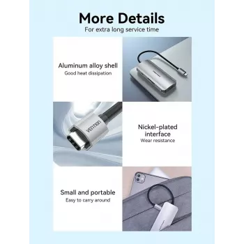 Prijungimo stotelė Vention USB-C į HDMI USB 3.0x3 SD TF PD 100W Pilka