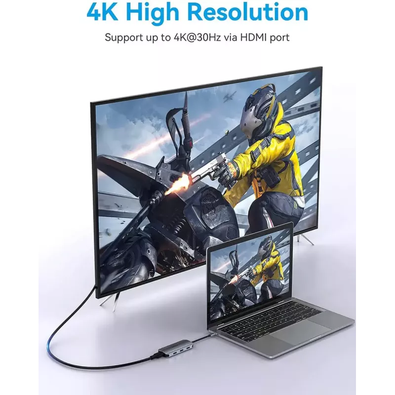 Prijungimo stotelė Vention USB-C į HDMI USB 3.0x3 SD TF PD 100W Pilka