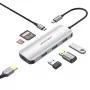 Prijungimo stotelė Vention USB-C į HDMI USB 3.0x3 SD TF PD 100W Pilka