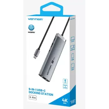 Dokingo stotis Vention 9-in-1 USB-C TGVHB — RJ-45, HDMI 4K@60Hz, USB 3.2 Gen1, SD/MicroSD, 1x USB-C