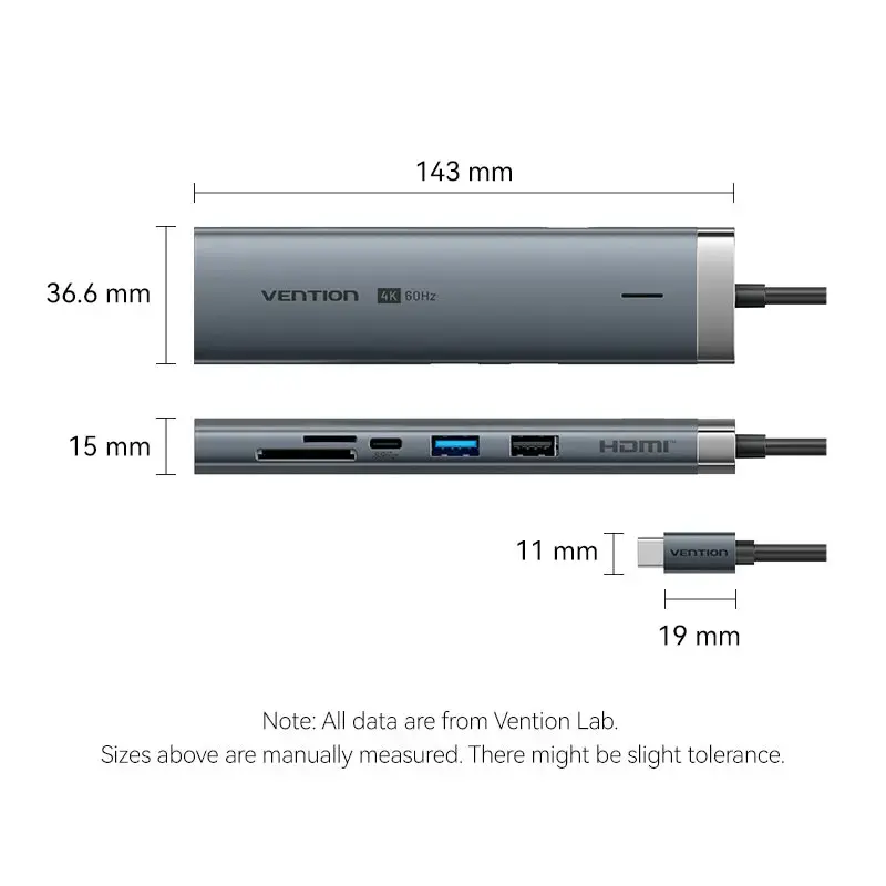 Dokingo stotis Vention 9-in-1 USB-C TGVHB — RJ-45, HDMI 4K@60Hz, USB 3.2 Gen1, SD/MicroSD, 1x USB-C