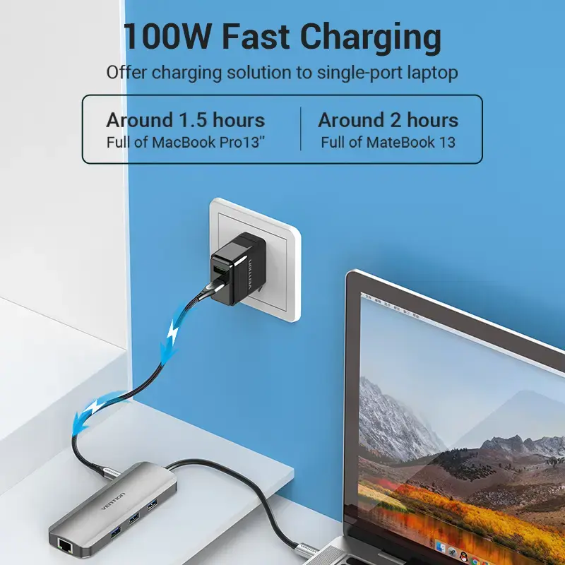 Dokas Vention Daugiafunkcinis USB-C į HDMI USB3.0x3 RJ45 SD TF TRRS 3.5mm PD 0.15M Pilkas Aliuminio lydinys