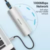 Dokas Vention Daugiafunkcinis USB-C į HDMI USB3.0x3 RJ45 SD TF TRRS 3.5mm PD 0.15M Pilkas Aliuminio lydinys