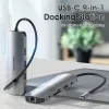 Dokas Vention Daugiafunkcinis USB-C į HDMI USB3.0x3 RJ45 SD TF TRRS 3.5mm PD 0.15M Pilkas Aliuminio lydinys