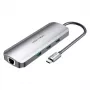 Dokas Vention Daugiafunkcinis USB-C į HDMI USB3.0x3 RJ45 SD TF TRRS 3.5mm PD 0.15M Pilkas Aliuminio lydinys
