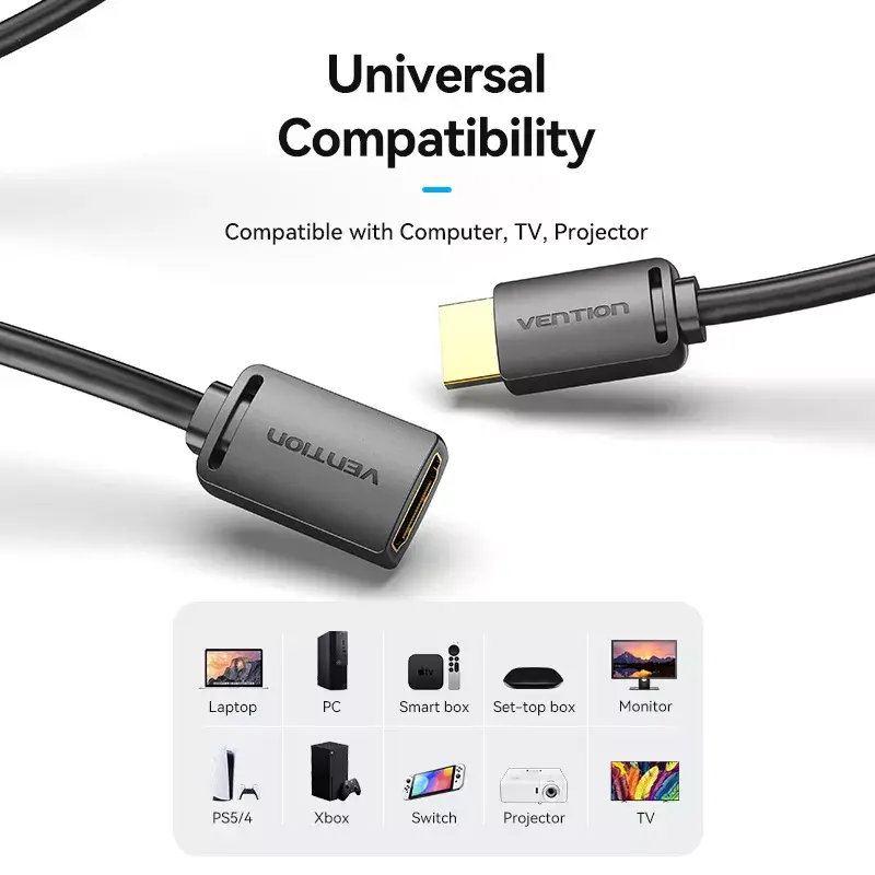 HDMI kabelis Vention HDMI-A kištukas į HDMI-A lizdą 2 m, HDMI 2.0 18 Gbit/s, 4K, auksuoti kontaktai, juodas