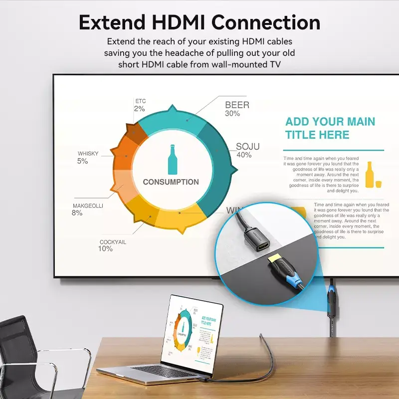 HDMI kabelis Vention HDMI-A kištukas į HDMI-A lizdą 2 m, HDMI 2.0 18 Gbit/s, 4K, auksuoti kontaktai, juodas