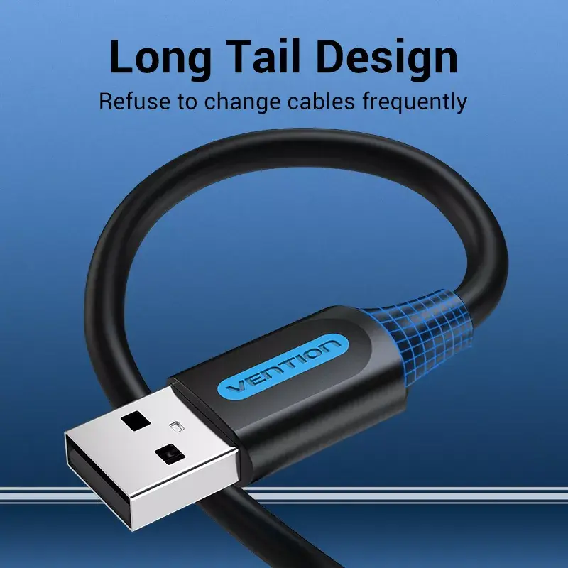 USB 2.0 A–A kabelis Vention 2 m, juodas PVC, USB A į USB A, 0,48 Gbit/s