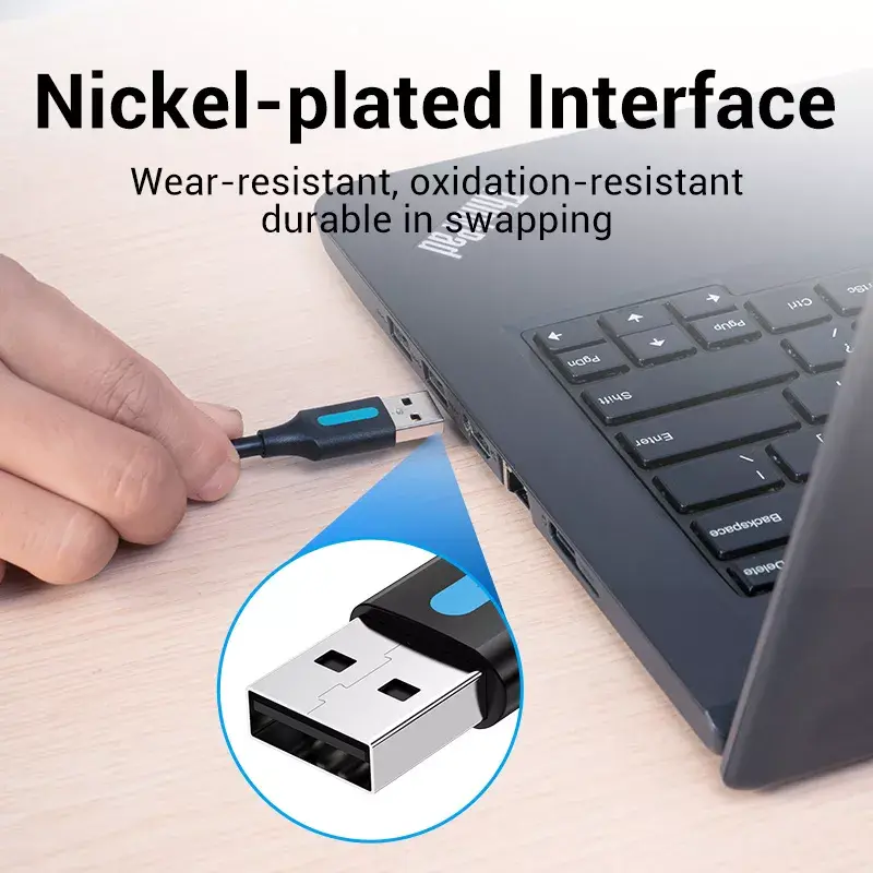USB 2.0 A–A kabelis Vention 2 m, juodas PVC, USB A į USB A, 0,48 Gbit/s