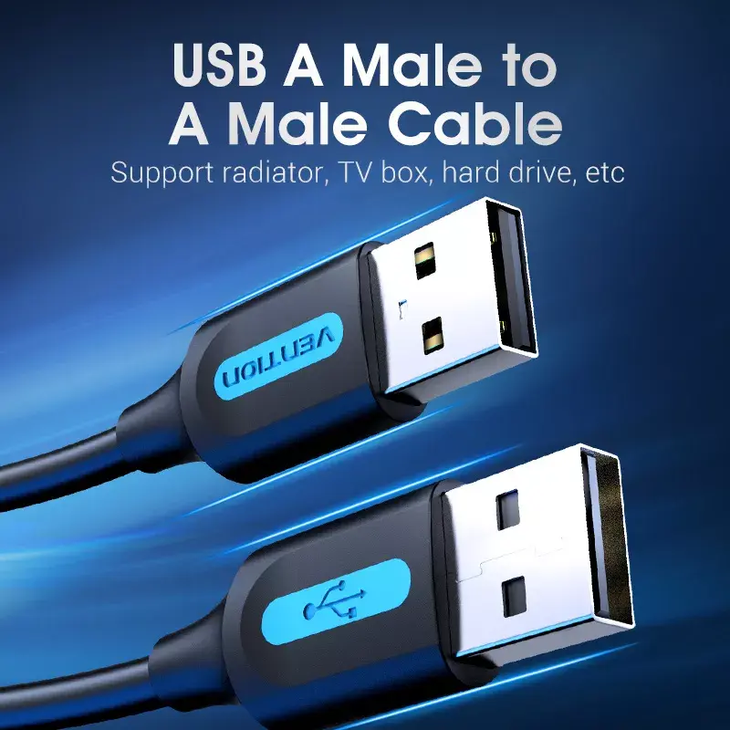 USB 2.0 A–A kabelis Vention 2 m, juodas PVC, USB A į USB A, 0,48 Gbit/s