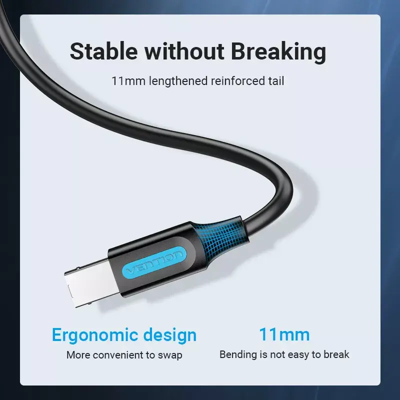 USB 2.0 A laidas (kištukas) į B (kištukas) 3 m — Vention — juodas PVC, 480 Mbps, 2 A