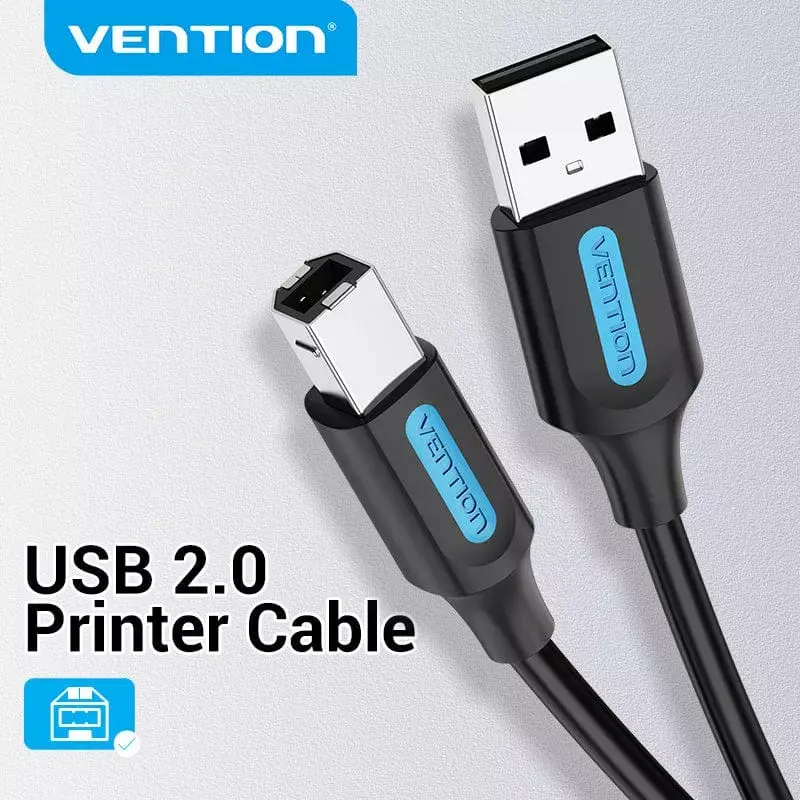 USB 2.0 A laidas (kištukas) į B (kištukas) 3 m — Vention — juodas PVC, 480 Mbps, 2 A