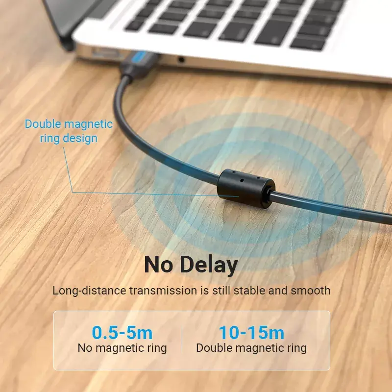 USB 2.0 A laidas (kištukas) į B (kištukas) 3 m — Vention — juodas PVC, 480 Mbps, 2 A