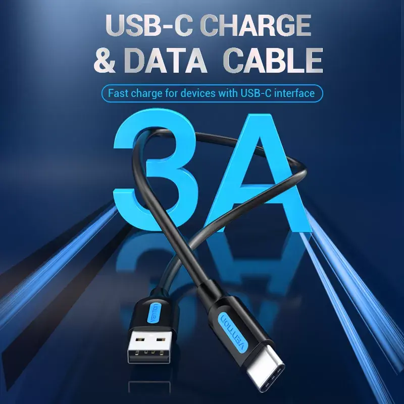 Vention USB 2.0 A kištukas į C patinas 3A kabelis 0.5m juodas