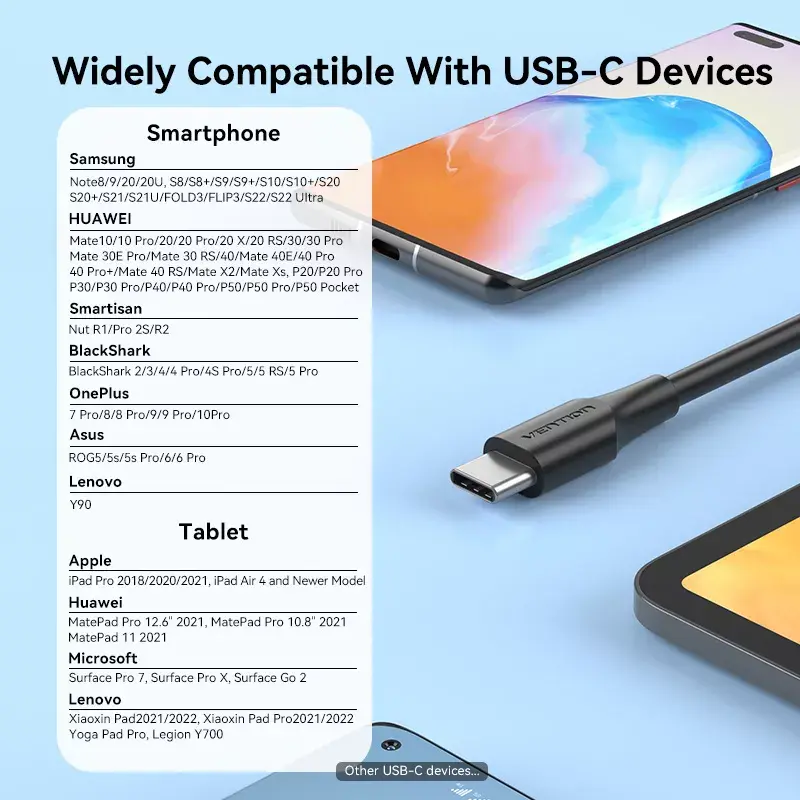 Vention USB 2.0 A kištukas į C patinas 3A laidas 0,5 m juodas