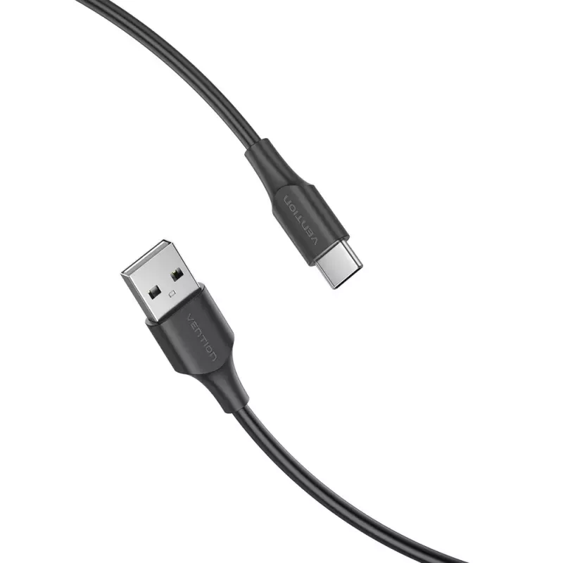 USB 2.0 A į C laidas Vention 3 m, 0,48 Gbit/s, USB A į USB C, 3A, juodas