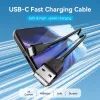 USB 2.0 A į C laidas Vention 3 m, 0,48 Gbit/s, USB A į USB C, 3A, juodas