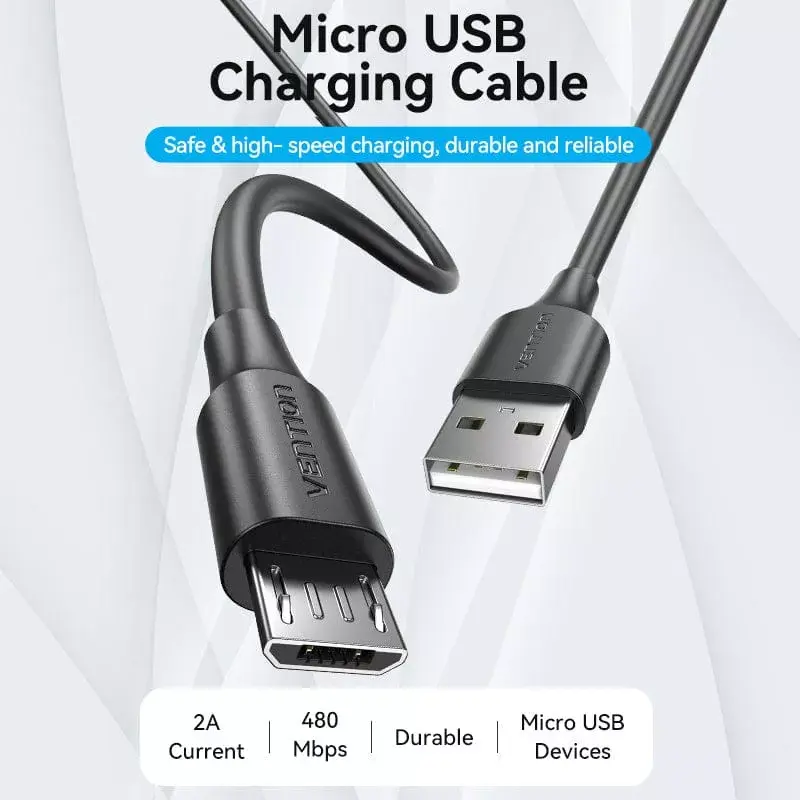 Vention USB 2.0 A kištukas į Micro-B patiną 2A laidas 0,5 m juodas