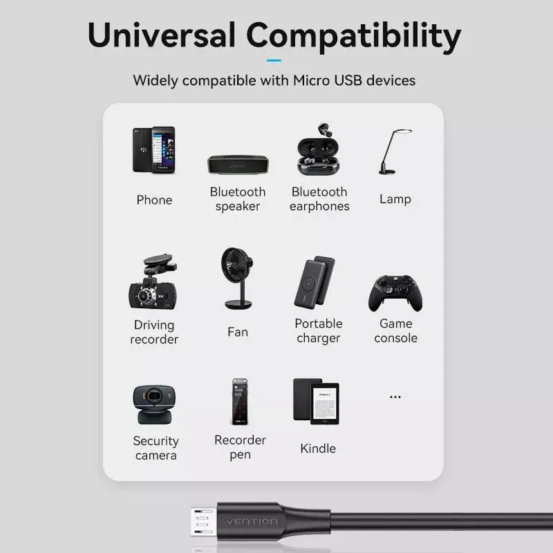 Vention USB 2.0 A tiesus – Micro-B tiesus laidas 2A 2 m juodas