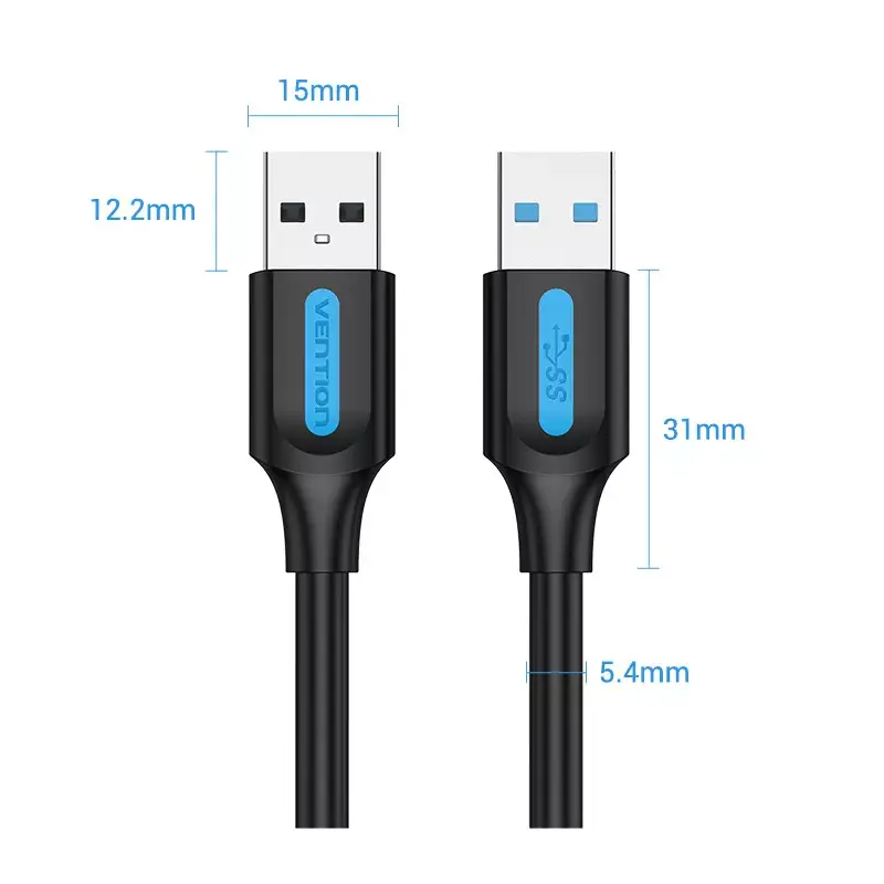 USB A į A kabelis Vention CONBD 0,5 m, USB 3.2 Gen 1 (5 Gbit/s), juodas