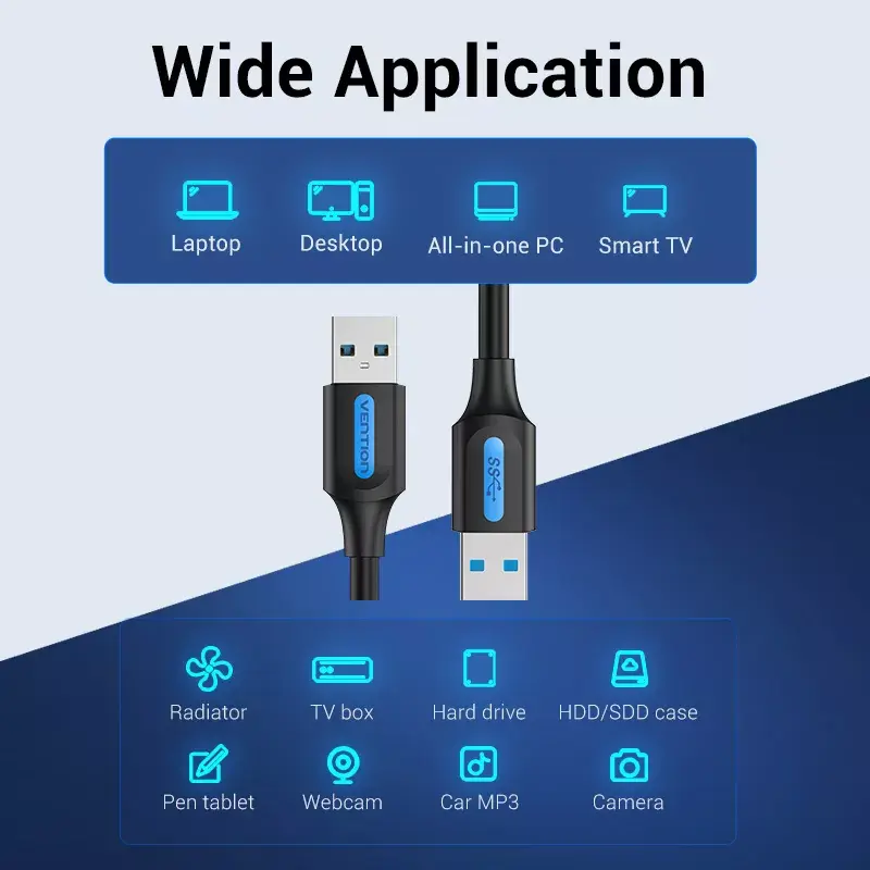 USB A į A kabelis Vention CONBD 0,5 m, USB 3.2 Gen 1 (5 Gbit/s), juodas