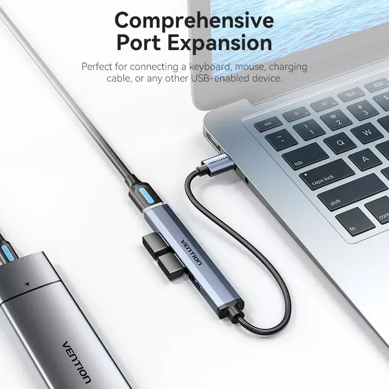USB šakotuvas Vention CKOHB — 4 prievadų USB 3.2 Gen 1/USB 2.0 šakotuvas, 0,15 m laidas, pilkas aliuminis