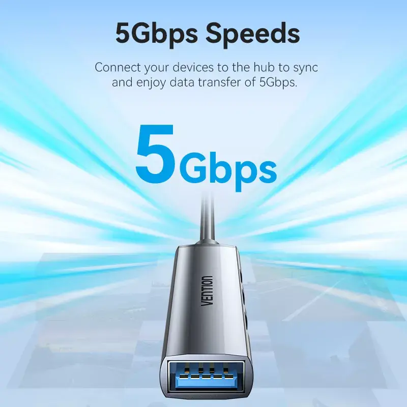USB šakotuvas Vention CKOHB — 4 prievadų USB 3.2 Gen 1/USB 2.0 šakotuvas, 0,15 m laidas, pilkas aliuminis