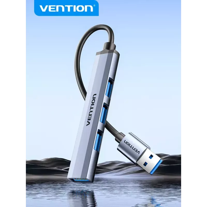USB šakotuvas Vention CKOHB — 4 prievadų USB 3.2 Gen 1/USB 2.0 šakotuvas, 0,15 m laidas, pilkas aliuminis