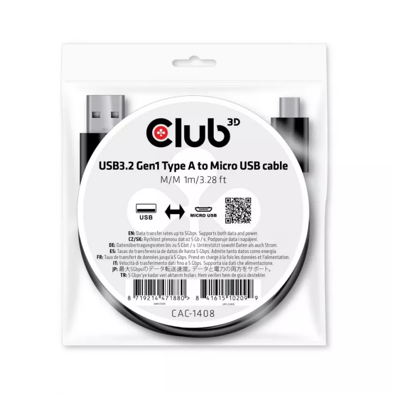 USB 3.2 Gen1 A tipo į Micro USB laidas (V/V) 1 m CLUB3D CAC-1408