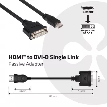 CLUB3D HDMI į DVI vieno kanalo pasyvus adapteris 0,40 m HDMI DVI