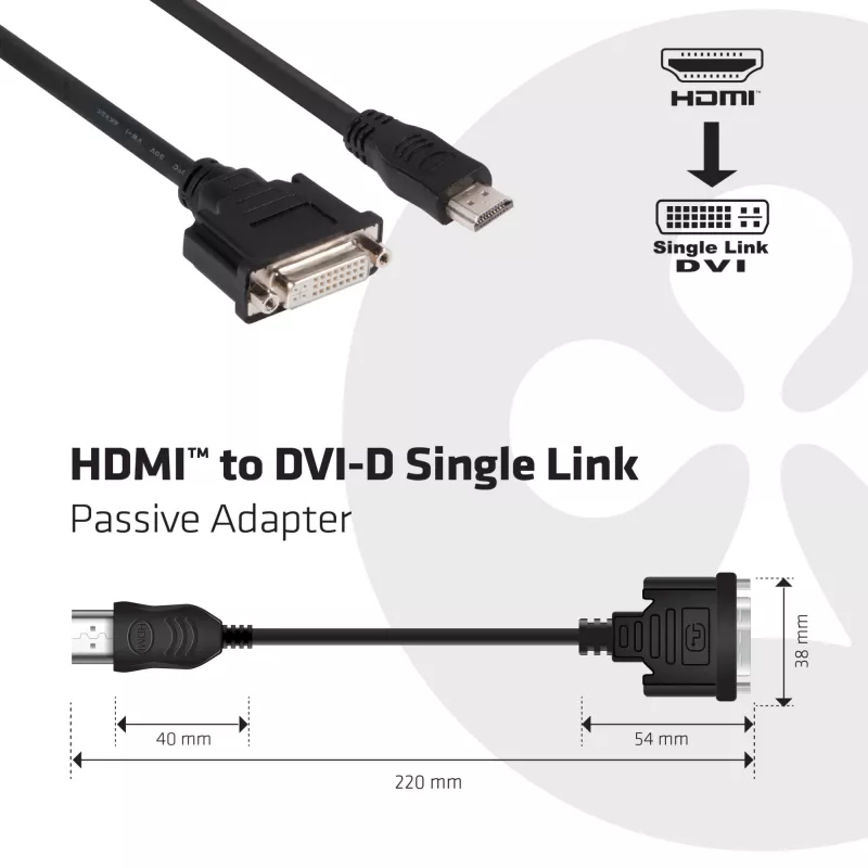 CLUB3D HDMI į DVI vieno kanalo pasyvus adapteris 0,40 m HDMI DVI