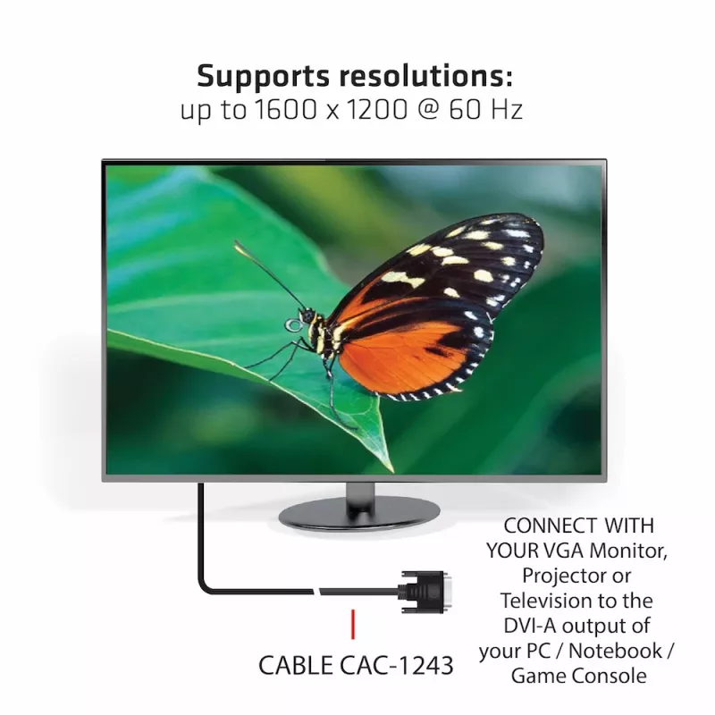 DVI-A į VGA laidas V/V CLUB3D CAC-1243 3m 28 AWG juodas