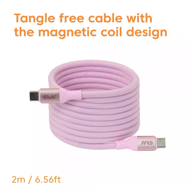 CLUB3D USB-C magnetinės ritės 240 W rožinis laidas 2 m USB 2.0