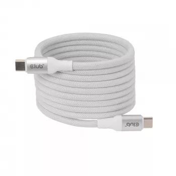 USB-C magnetinės spiralės laidas Club 3D CAC-3032 — baltas, magnetinės spiralės dizainas, skirtas įkrovimui ir duomenų perdavimui
