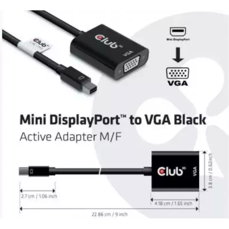 CLUB3D MiniDisplayPort™ į VGA juodas aktyvus adapteris M/F