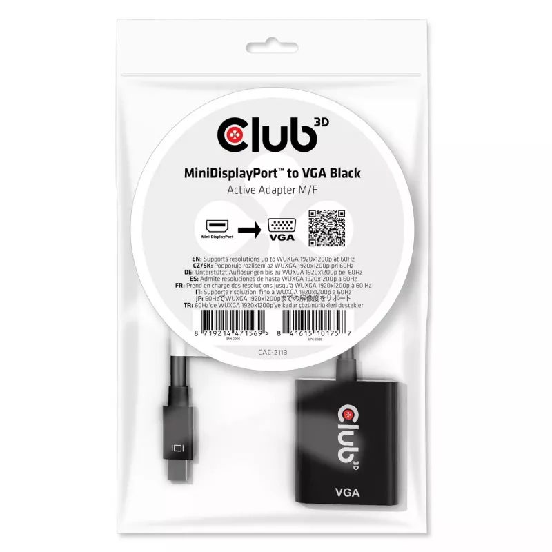 CLUB3D MiniDisplayPort™ į VGA juodas aktyvus adapteris M/F