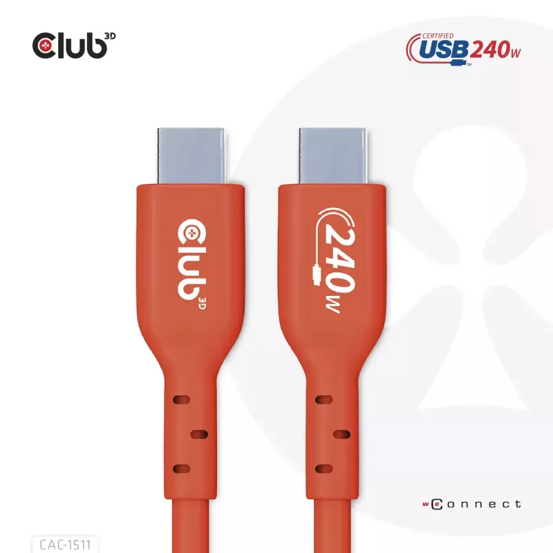 CLUB3D USB2 Type-C dvipusis USB-IF sertifikuotas laidas Duomenys 480Mb, PD 240W(48V/5A) EPR M/M 4m