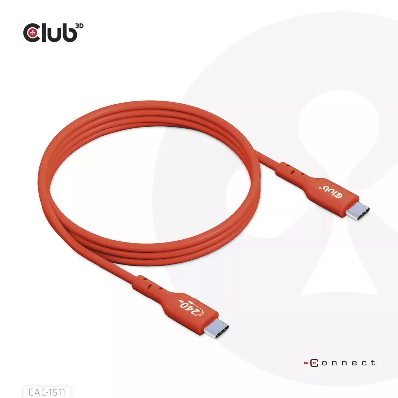 CLUB3D USB2 Type-C dvipusis USB-IF sertifikuotas laidas Duomenys 480Mb, PD 240W(48V/5A) EPR M/M 4m