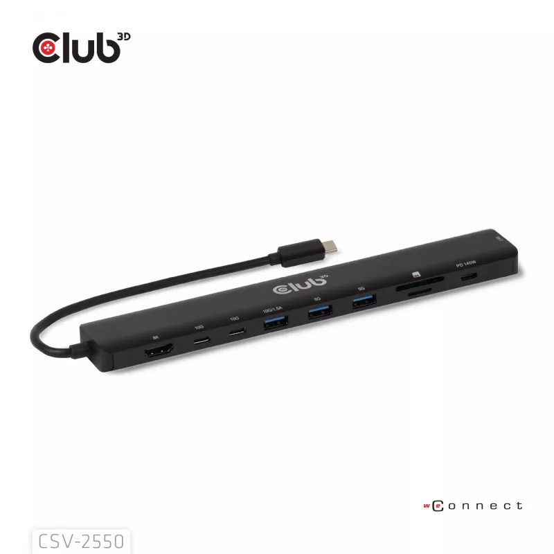 CLUB3D 10-1 nešiojamas dokas USB Type-C® 10 Gbps į HDMI™ 8K30Hz PD3.1 iki 140W