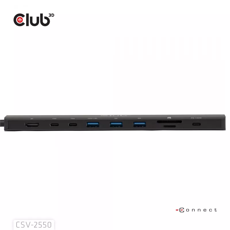 CLUB3D 10-1 nešiojamas dokas USB Type-C® 10 Gbps į HDMI™ 8K30Hz PD3.1 iki 140W