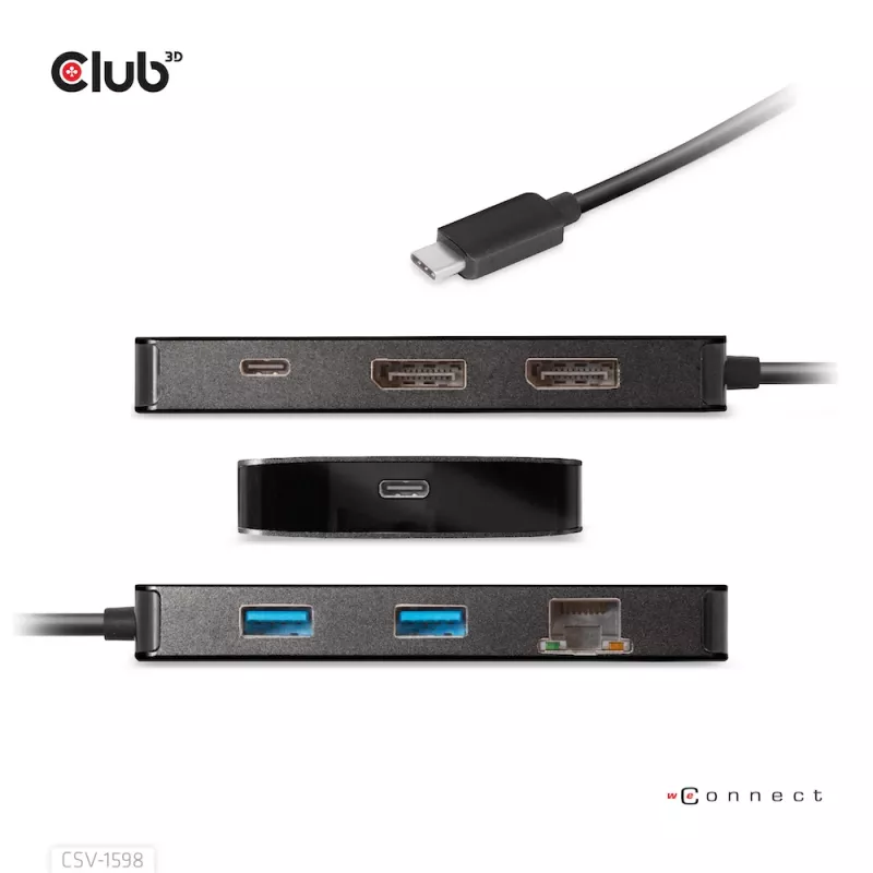 “CLUB3D” USB Gen2 Type-C į dvigubą DisplayPort 4k60Hz 7-in-1 HUB